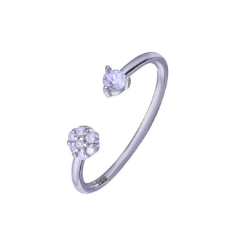 925 Sterling Silver Rhodium Plated Flower with Clear CZ Ring