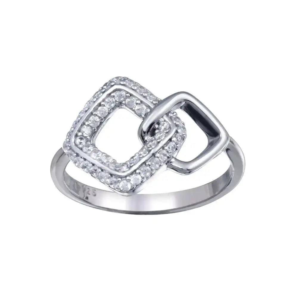 925 Sterling Silver Rhodium Plated Open Diamond Link Clear CZ Ring