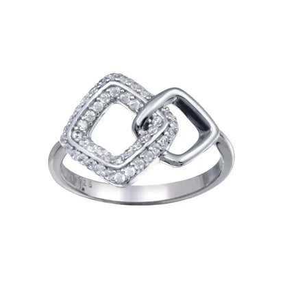 925 Sterling Silver Rhodium Plated Open Diamond Link Clear CZ Ring