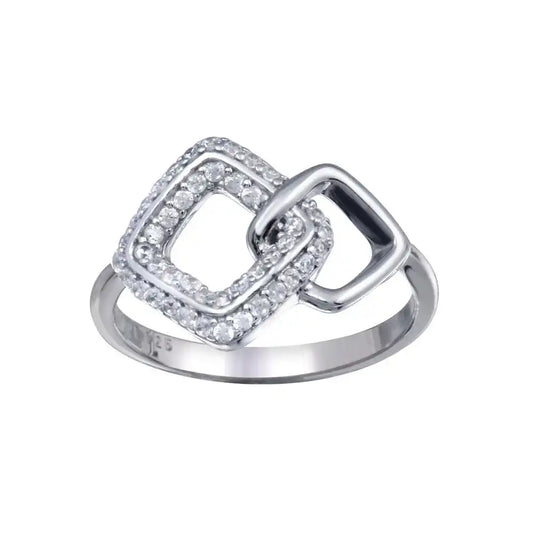 925 Sterling Silver Rhodium Plated Open Diamond Link Clear CZ Ring