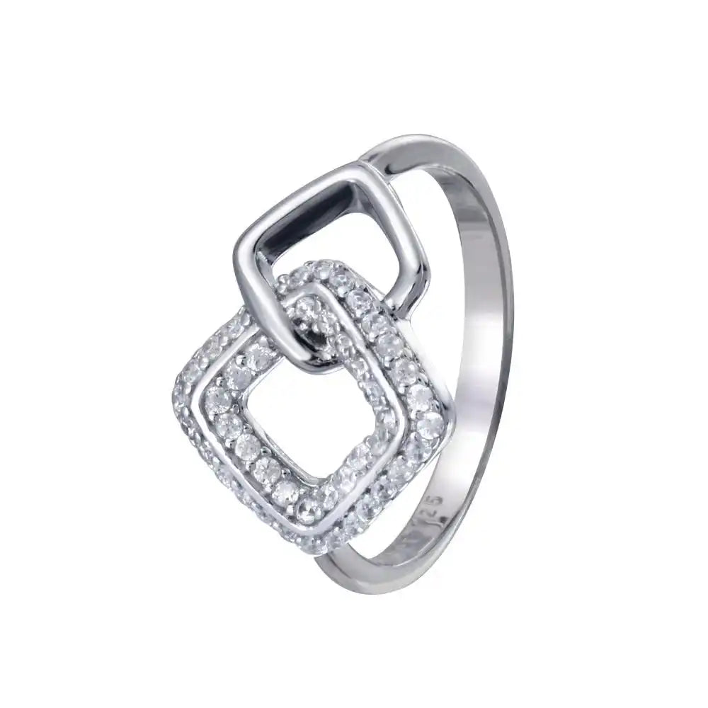 925 Sterling Silver Rhodium Plated Open Diamond Link Clear CZ Ring