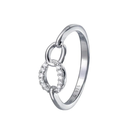 925 Sterling Silver Rhodium Plated Small Open Oval Link Clear CZ Ring
