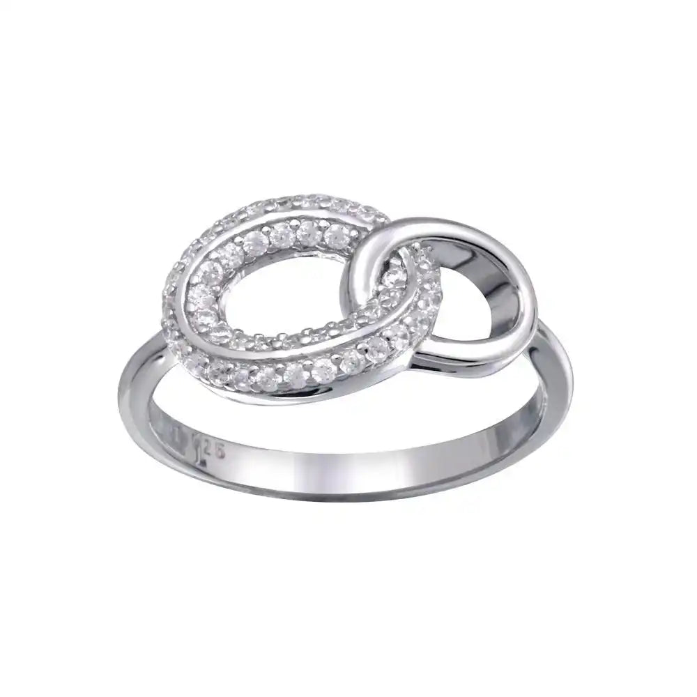 925 Sterling Silver Rhodium Plated Open Oval Link Clear CZ Ring