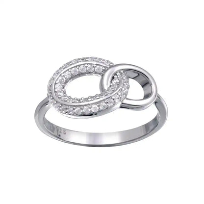 925 Sterling Silver Rhodium Plated Open Oval Link Clear CZ Ring
