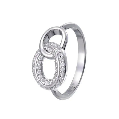 925 Sterling Silver Rhodium Plated Open Oval Link Clear CZ Ring