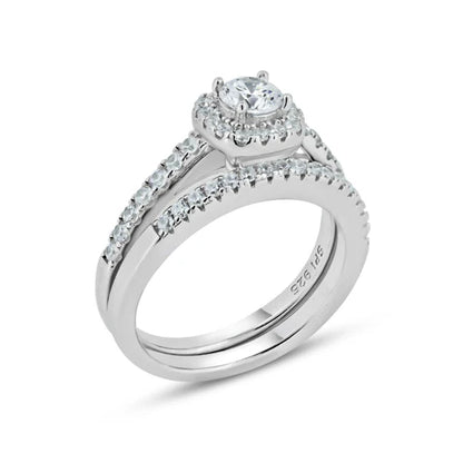 925 Sterling Silver Nickel Free Rhodium Plated Round Center CZ Bridal Ring