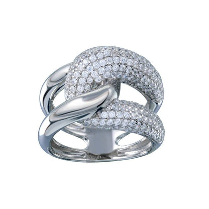 925 Sterling Silver Rhodium Plated  Clear Micro Pave CZ Knot Ring