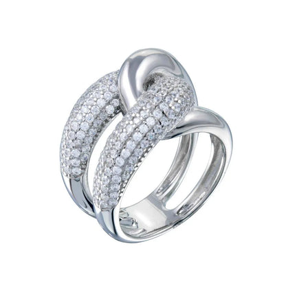925 Sterling Silver Rhodium Plated  Clear Micro Pave CZ Knot Ring