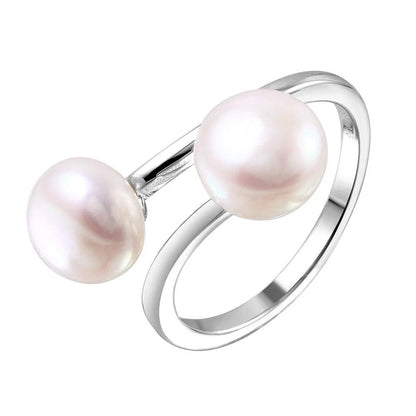 925 Silver Rhodium Plated Open Double Fresh Water Pearl Ring