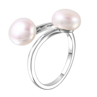 925 Silver Rhodium Plated Open Double Fresh Water Pearl Ring