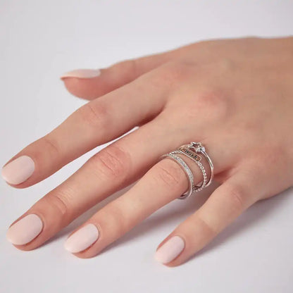 925 Sterling Silver Rhodium Plated Triple Band Wish Star Wedding Ring with CZ