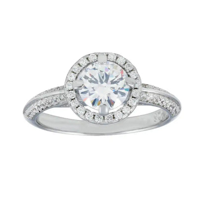 925 Sterling Silver Rhodium Plated Halo CZ Bridal Ring