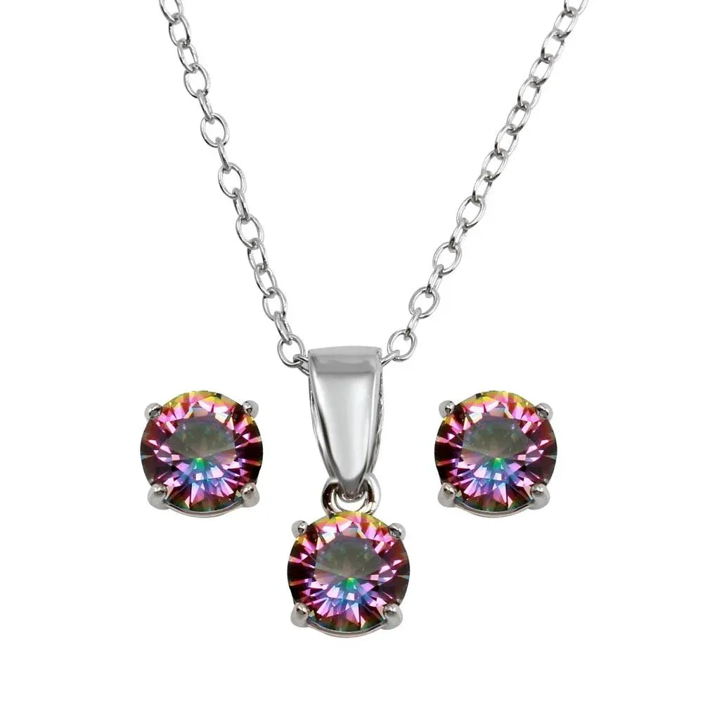 925 Sterling Silver Rhodium Plated Synthetic Mystic Topaz Set