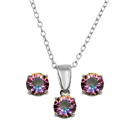 925 Sterling Silver Rhodium Plated Synthetic Mystic Topaz Set