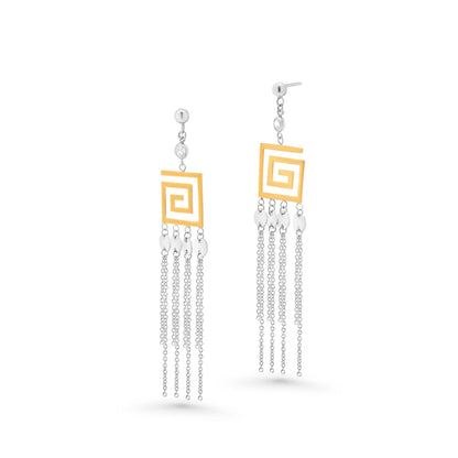 925 Sterling Silver Clearance-Gold & Rhodium plated Greek Key Multi Strand Dangle Earring and Pendant set