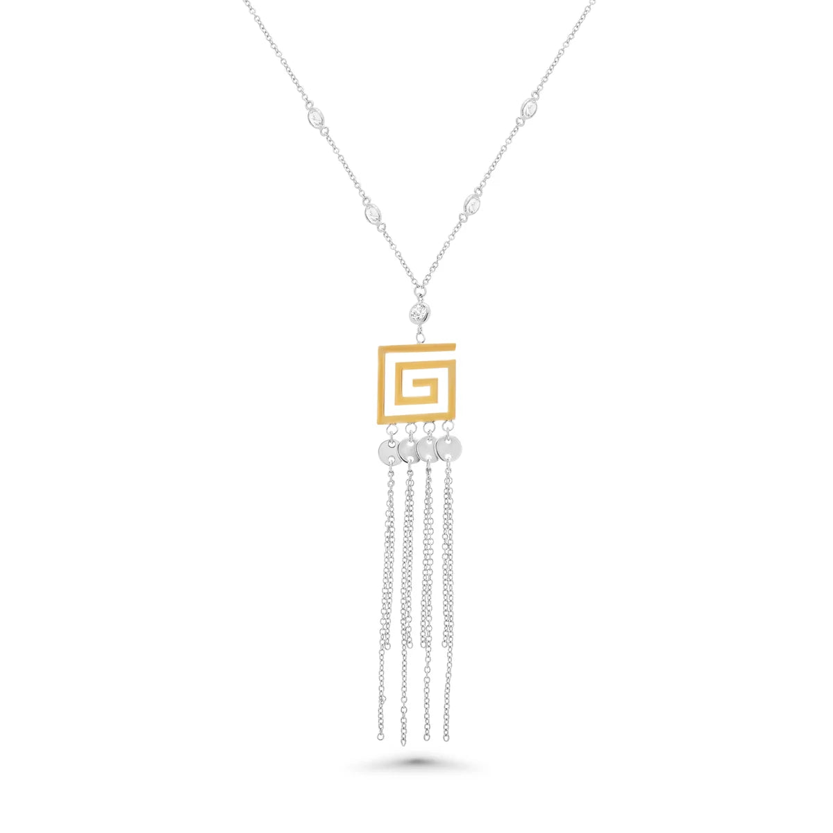 925 Sterling Silver Clearance-Gold & Rhodium plated Greek Key Multi Strand Dangle Earring and Pendant set