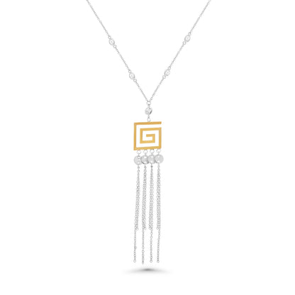 925 Sterling Silver Clearance-Gold & Rhodium plated Greek Key Multi Strand Dangle Earring and Pendant set