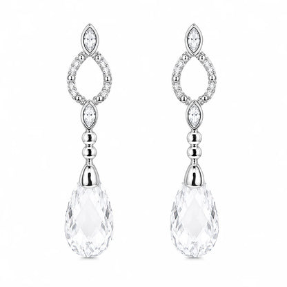 925 Silver Rhodium Plated Open Teardrop CZ Dangling Stud Earring and Necklace Bridal Set