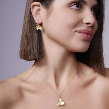 925 Sterling Silver Clearance Gold Plated Flower CZ Hook Earring and Necklace Set
