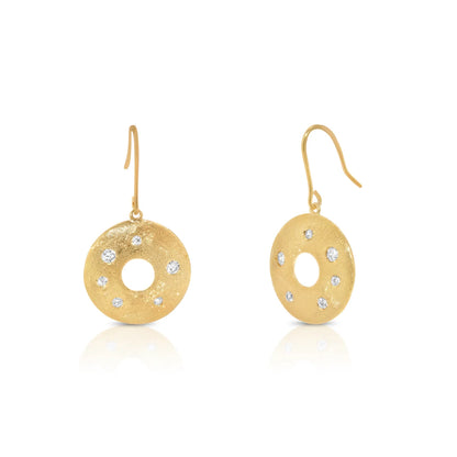 925 Silver Clearance-Gold Plated CZ Disc Earring and Necklace Set
