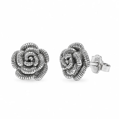925 Sterling Silver Rhodium Plated Rosset Flower CZ Stud Earring and Necklace Set