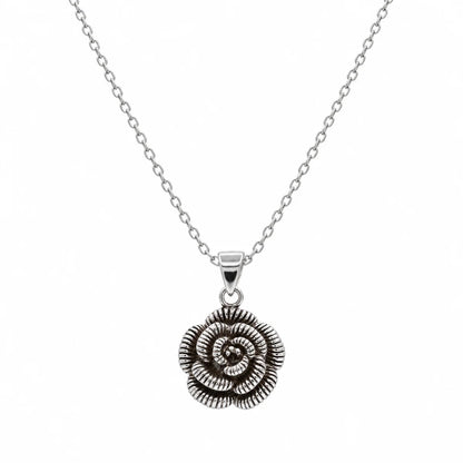 925 Sterling Silver Rhodium Plated Rosset Flower CZ Stud Earring and Necklace Set