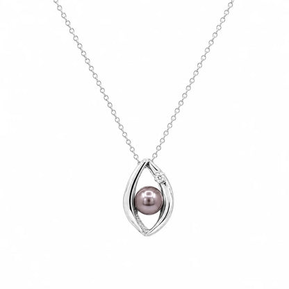 925 Sterling Silver Rhodium Plated Open Teardrop Center Black Pearl Stud Set