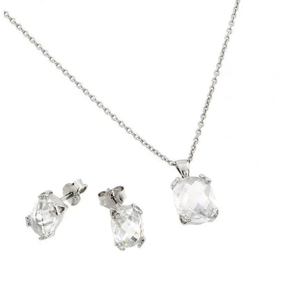 925 Sterling Silver Rhodium Plated Birthstone CZ Stud Earring and Necklace Set