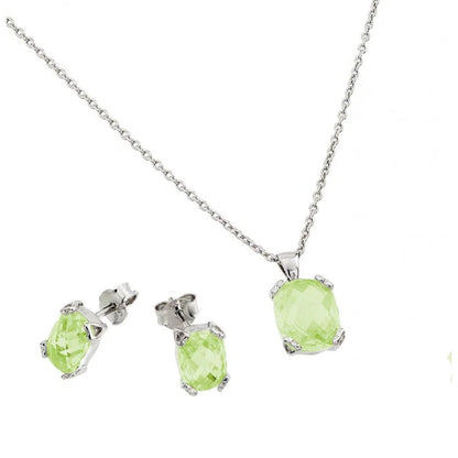 925 Sterling Silver Rhodium Plated Birthstone CZ Stud Earring and Necklace Set