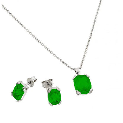 925 Sterling Silver Rhodium Plated Birthstone CZ Stud Earring and Necklace Set