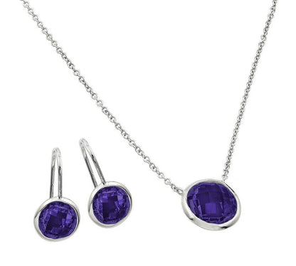 925 Sterling Silver Rhodium Plated CZ Round Birthstone Lever Back Set