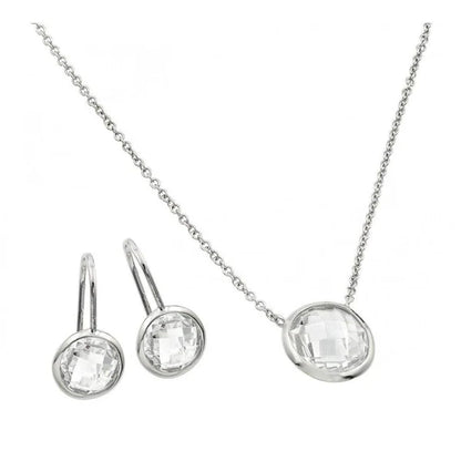 925 Sterling Silver Rhodium Plated CZ Round Birthstone Lever Back Set