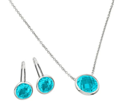 925 Sterling Silver Rhodium Plated CZ Round Birthstone Lever Back Set