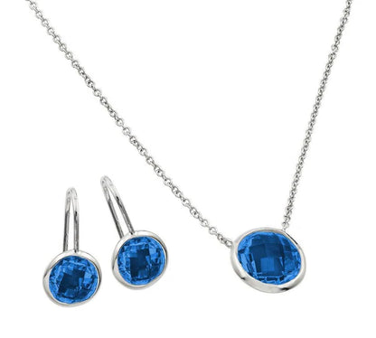 925 Sterling Silver Rhodium Plated CZ Round Birthstone Lever Back Set