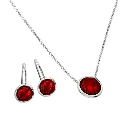 925 Sterling Silver Rhodium Plated CZ Round Birthstone Lever Back Set
