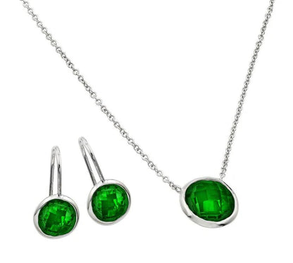 925 Sterling Silver Rhodium Plated CZ Round Birthstone Lever Back Set
