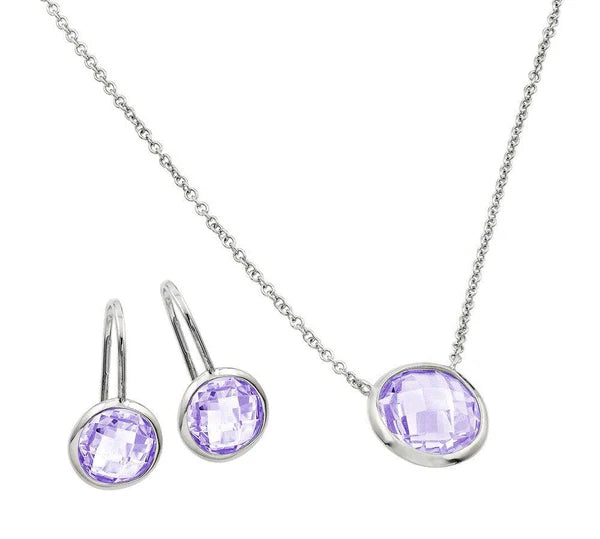 925 Sterling Silver Rhodium Plated CZ Round Birthstone Lever Back Set