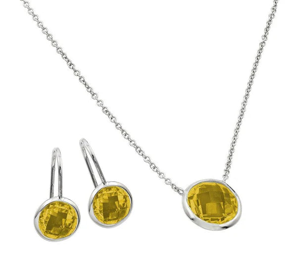 925 Sterling Silver Rhodium Plated CZ Round Birthstone Lever Back Set