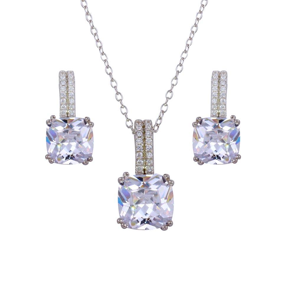 925 Sterling Silver Rhodium Plated Square Solitaire Set with CZ