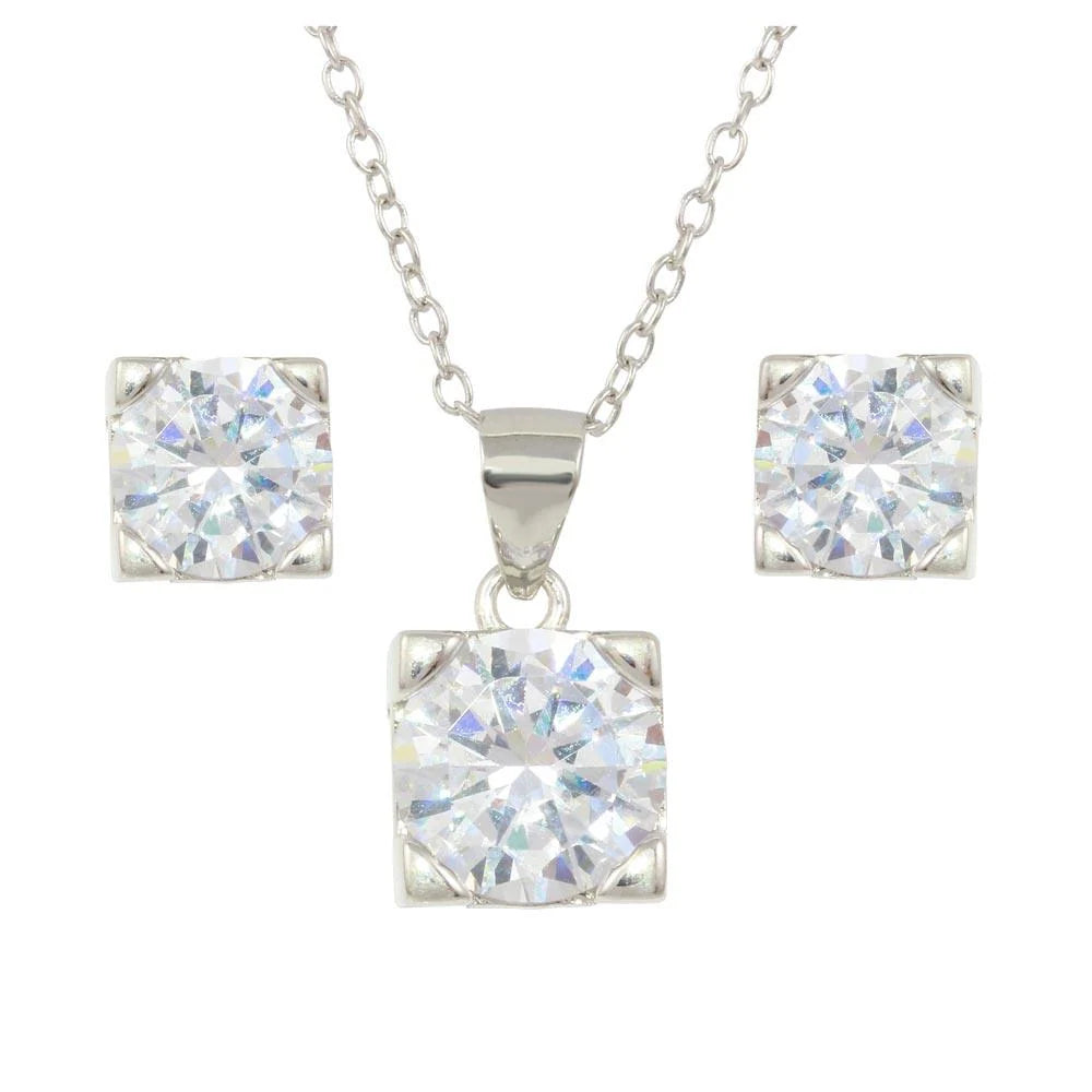 925 Sterling Silver Rhodium Plated Boxed CZ Stone Necklace and Earrings Set