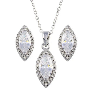925 Sterling Silver Rhodium Plated Clear CZ Marquise Shape CZ Set