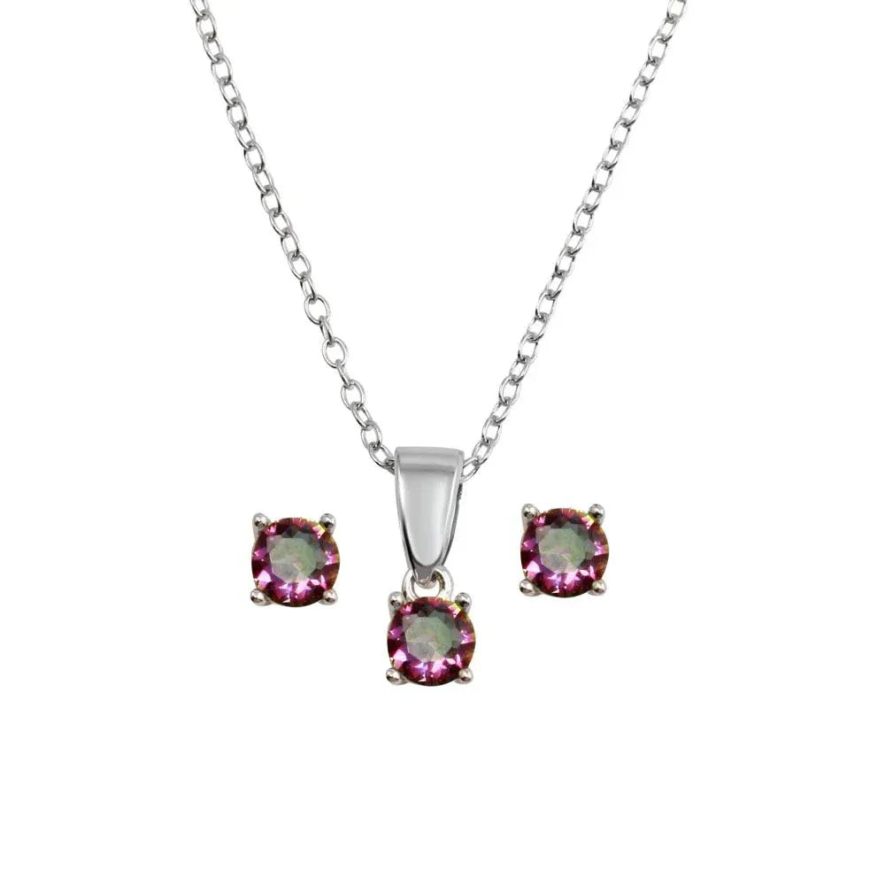 925 Sterling Silver Rhodium Plated Small Synthetic Mystic Topaz Set