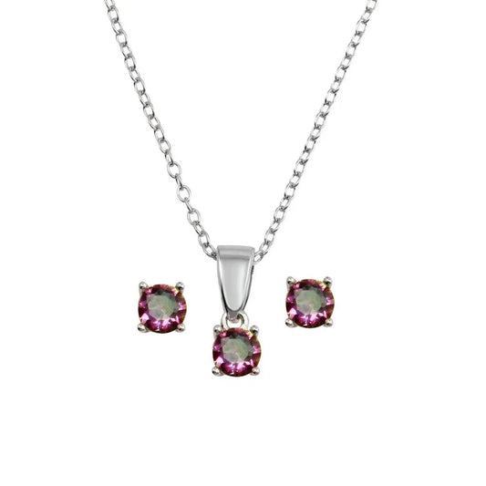 925 Sterling Silver Rhodium Plated Small Synthetic Mystic Topaz Set