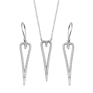 925 Sterling Silver Rhodium Plated Dangling Open Heart CZ Set