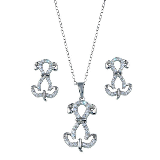 925 Sterling Silver Rhodium Plated Dog CZ Set