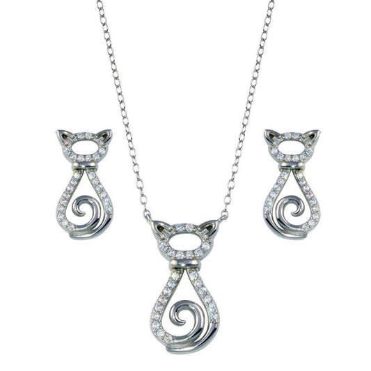 925 Sterling Silver Rhodium Plated Cat CZ Set