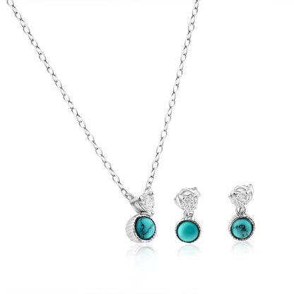 925 Sterling Silver Black Rhodium Turquoise Center Stone Halo Set