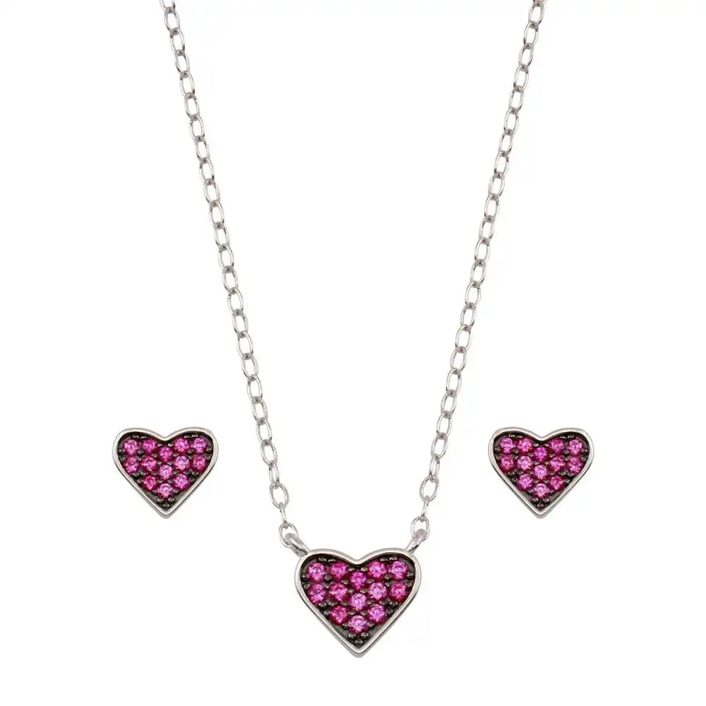 925 Sterling Silver Rhodium Plated Red Heart Cluster Set