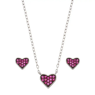 925 Sterling Silver Rhodium Plated Red Heart Cluster Set