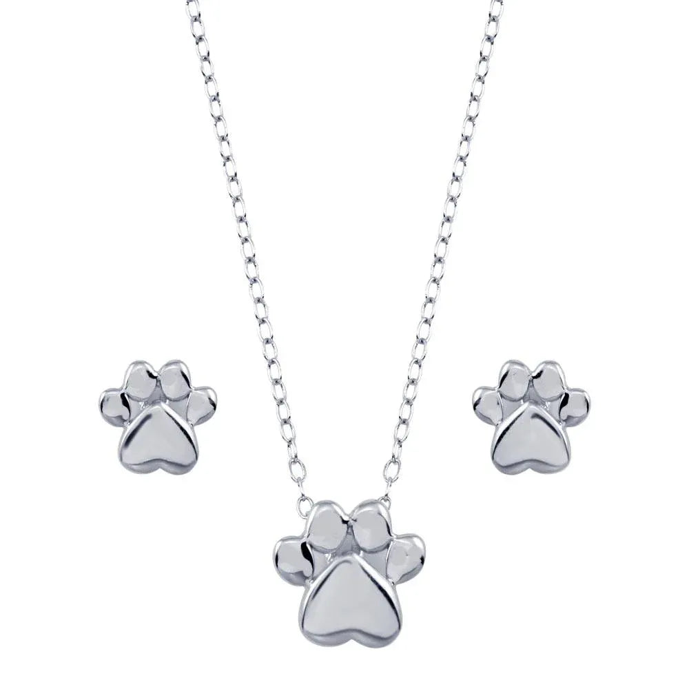 925 Sterling Silver Rhodium Plated Dog Paw Sets